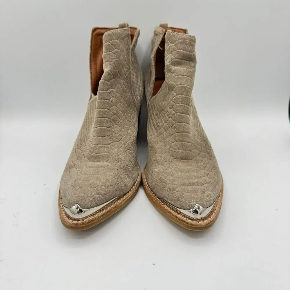 Jeffrey Campbell Cromwell Gray Snake Suede‎ Leather Ankle Boots Bootie Size 8.5